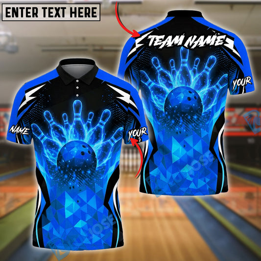 BlueJose Bowling And Pins Fire Strike Ball Explosion Pins Power Graphic Customized Name, Team Name 3D Shirt (4 Colors)