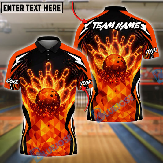 BlueJose Bowling And Pins Fire Strike Ball Explosion Pins Power Graphic Customized Name, Team Name 3D Shirt (4 Colors)