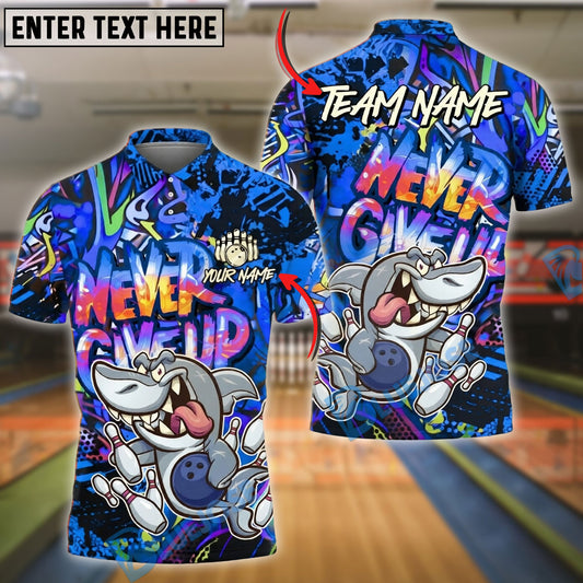 BlueJose Bowling And Pins Graffiti Shark Neon Street Style Art Customized Name, Team Name 3D Shirt (4 Colors)