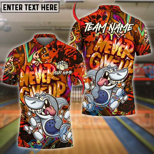 BlueJose Bowling And Pins Graffiti Shark Neon Street Style Art Customized Name, Team Name 3D Shirt (4 Colors)