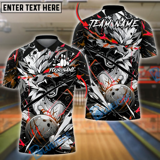 BlueJose Bowling And Pins Angry Wolf Strike Lightning Graphic Customized Name, Team Name 3D Shirt (4 Colors)