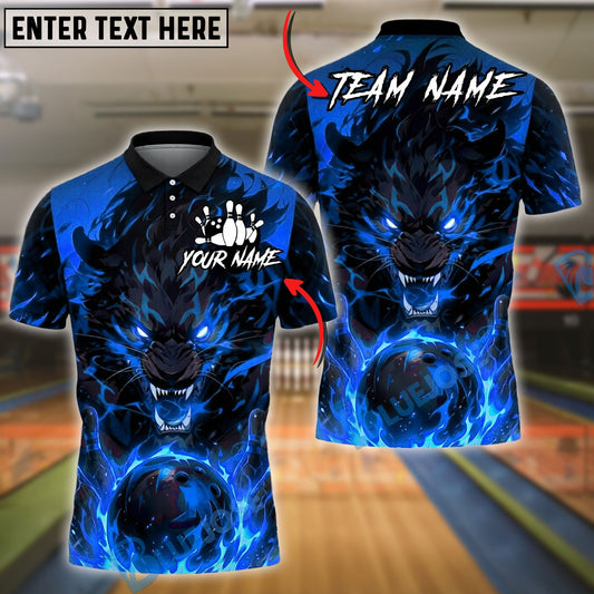 BlueJose Bowling And Pins Fire Wolf Flaming Dark Beast Graphic Customized Name, Team Name 3D Shirt (4 Colors)
