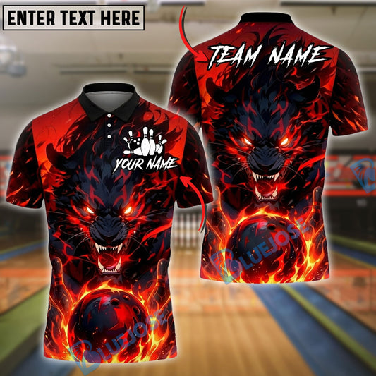 BlueJose Bowling And Pins Fire Wolf Flaming Dark Beast Graphic Customized Name, Team Name 3D Shirt (4 Colors)