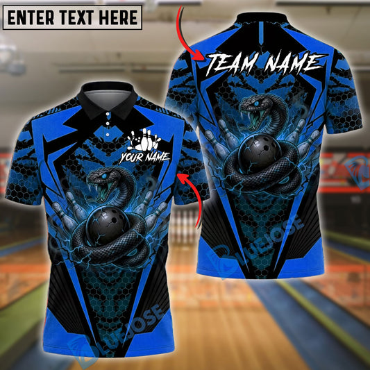BlueJose Bowling And Pins Snake Strike Ball Lightning Coil Power Graphic Customized Name, Team Name 3D Shirt (4 Colors)