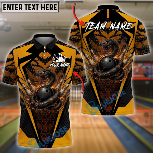 BlueJose Bowling And Pins Snake Strike Ball Lightning Coil Power Graphic Customized Name, Team Name 3D Shirt (4 Colors)