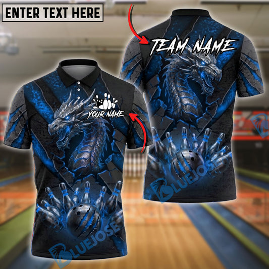 BlueJose Bowling And Pins Dragon Fire Claw Strike Ball Dark Fantasy Graphic Customized Name, Team Name 3D Shirt (4 Colors)