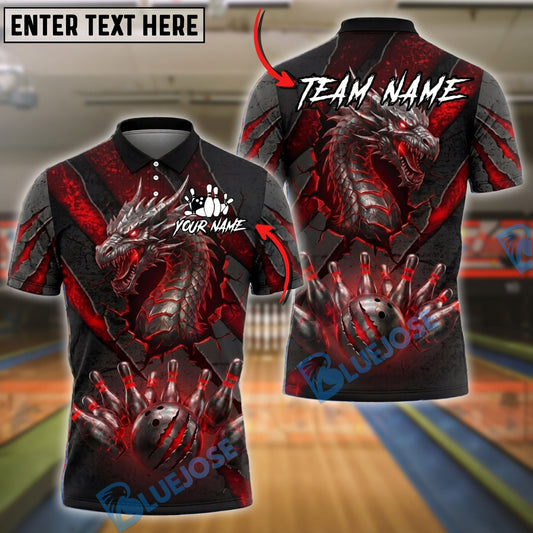BlueJose Bowling And Pins Dragon Fire Claw Strike Ball Dark Fantasy Graphic Customized Name, Team Name 3D Shirt (4 Colors)