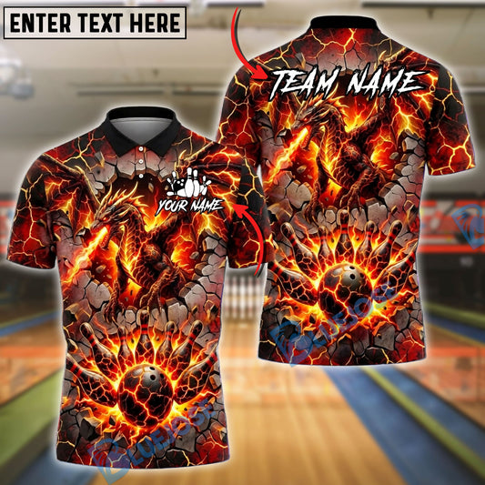 BlueJose Bowling And Pins Lava Dragon Fire Breath Explosion Strike Graphic Customized Name, Team Name 3D Shirt (4 Colors)