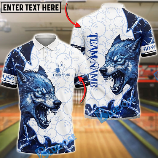 BlueJose Bowling And Pins Wolf Fierce Ice Animal Graphic Customized Name, Team Name 3D Shirt (4 Colors)