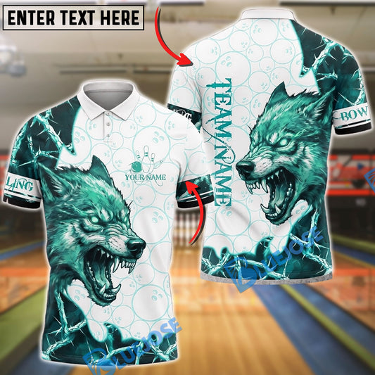BlueJose Bowling And Pins Wolf Fierce Ice Animal Graphic Customized Name, Team Name 3D Shirt (4 Colors)