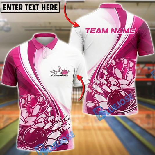BlueJose Bowling And Pins Ribbon Awareness Swirl Design Customized Name, Team Name 3D Shirt (4 Colors)