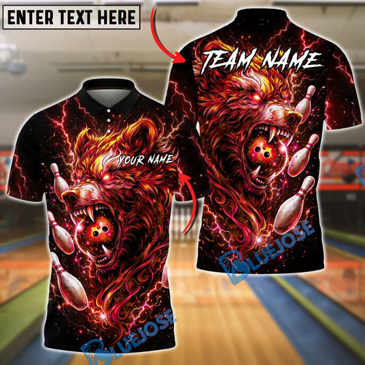 BlueJose Bowling And Pins Neon Wolf Lightning Galaxy Style Customized Name, Team Name 3D Shirt (4 Colors)