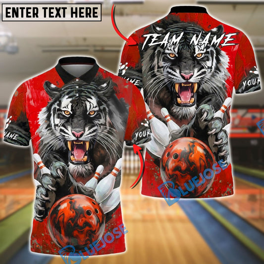 BlueJose Bowling & Pins Fierce Gray Tiger Power  Customized Name, Team Name 3D Shirt (4 Colors)
