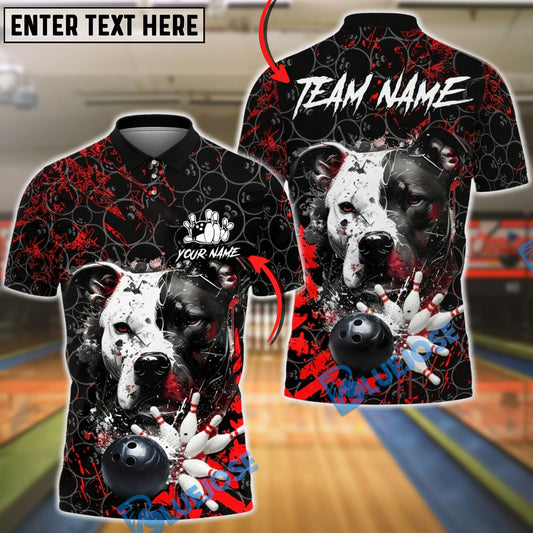 BlueJose Bowling & Pins Pitbull Strike Power Splash Customized Name, Team Name 3D Shirt (4 Colors)