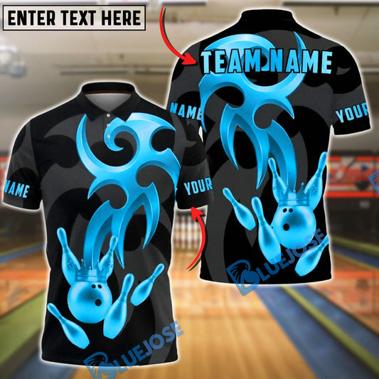 BlueJose Bowling & Pins Golden Crown Strike Emblem Customized Name, Team Name 3D Shirt (6 Colors)