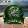 BlueJose Fishing Green Flame Brick Wall Personalized Name Classic 3D Cap Personalized Cap (13 Breeds)