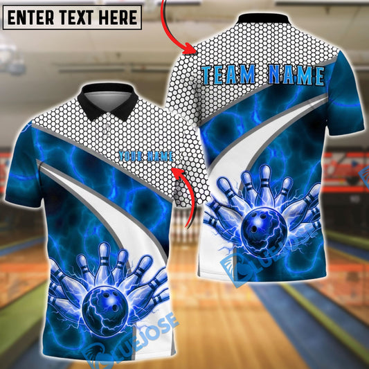 BlueJose Bowling & Pins Lightning Ball Strike Graphic Customized Name, Team Name 3D Shirt (4 Colors)