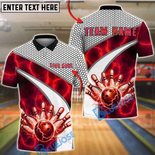 BlueJose Bowling & Pins Lightning Ball Strike Graphic Customized Name, Team Name 3D Shirt (4 Colors)