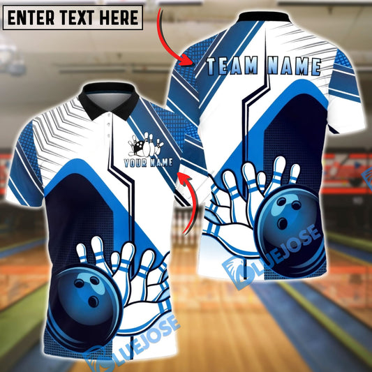 BlueJose Bowling & Pins Classic Strike Ball & Pins Graphic Customized Name, Team Name 3D Shirt (4 Colors)