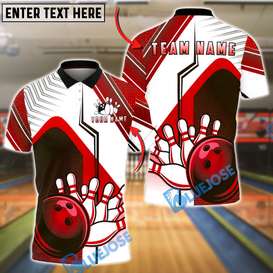 BlueJose Bowling & Pins Classic Strike Ball & Pins Graphic Customized Name, Team Name 3D Shirt (4 Colors)