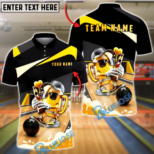 BlueJose Bowling Beer Lover Funny Character Graphic Personalized Name, Team Name 3D Shirt