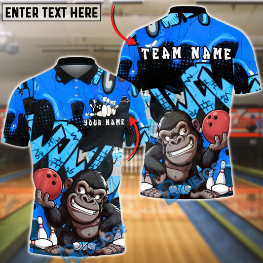 BlueJose Bowling & Pins Gorilla Street Graffiti Customized Name, Team Name 3D Shirt (4 Colors)