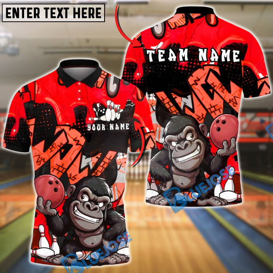 BlueJose Bowling & Pins Gorilla Street Graffiti Customized Name, Team Name 3D Shirt (4 Colors)