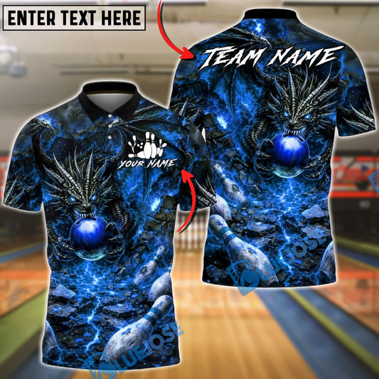 BlueJose Bowling & Pins Fire Dragon Lava Hell Customized Name, Team Name 3D Shirt (4 Colors)