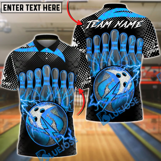 BlueJose Bowling & Pins Lightning Ball Electric Strike Customized Name, Team Name 3D Shirt (4 Colors)