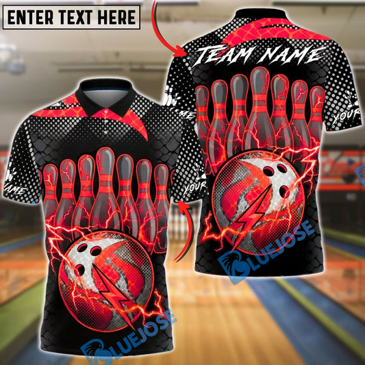 BlueJose Bowling & Pins Lightning Ball Electric Strike Customized Name, Team Name 3D Shirt (4 Colors)