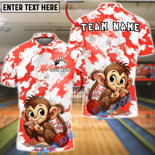BlueJose Bowling & Pins Monkey Cute Cartoon Customized Name, Team Name 3D Shirt (4 Colors)