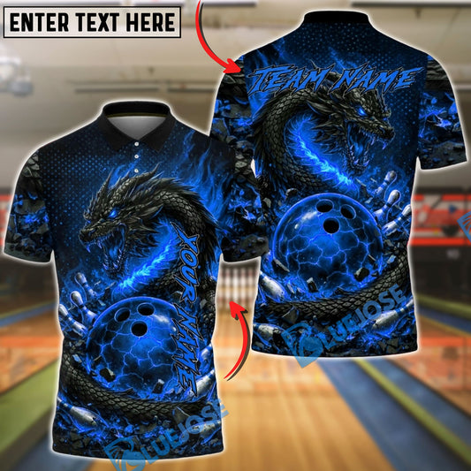 BlueJose Bowling & Pins Fire Dragon Lava Customized Name, Team Name 3D Shirt (4 Colors)