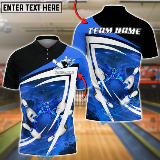 BlueJose Bowling & Pins Fire Strike Swirl Design Customized Name, Team Name 3D Shirt (4 Colors)
