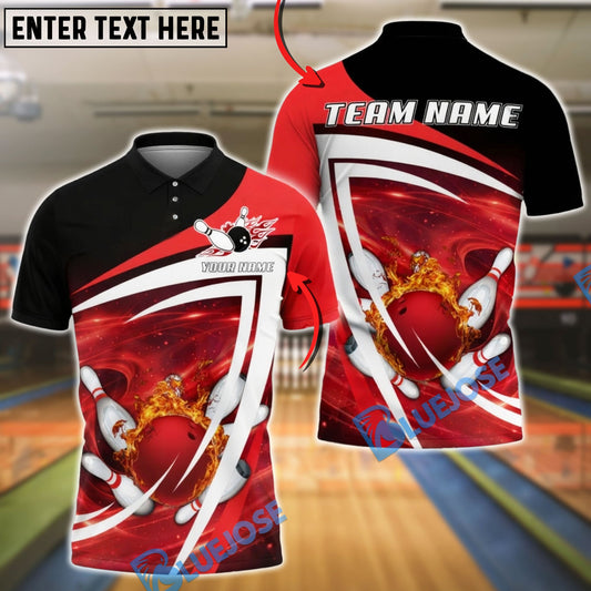 BlueJose Bowling & Pins Fire Strike Swirl Design Customized Name, Team Name 3D Shirt (4 Colors)