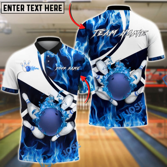 BlueJose Bowling & Pins Fire Storm Strike Customized Name, Team Name 3D Shirt (4 Colors)