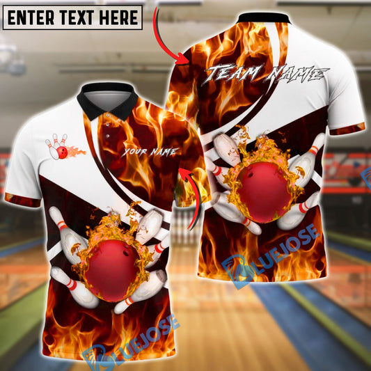 BlueJose Bowling & Pins Fire Storm Strike Customized Name, Team Name 3D Shirt (4 Colors)