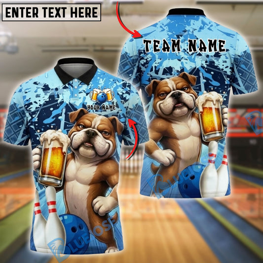 BlueJose Bowling And Pins Funny Bulldog Cool Drinking Beer Design Customized Name, Team Name 3D Shirt (4 Colors)