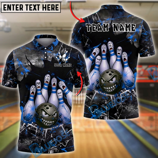 BlueJose Bowling And Pins Horror Strike Scary Pins Angry Ball Design Customized Name, Team Name 3D Shirt (4 Colors)