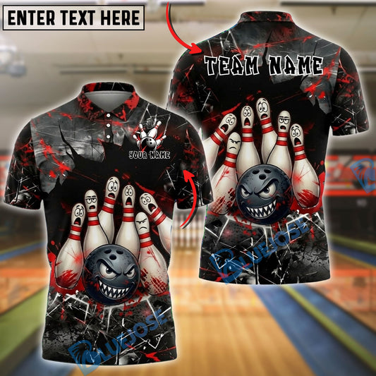 BlueJose Bowling And Pins Horror Strike Scary Pins Angry Ball Design Customized Name, Team Name 3D Shirt (4 Colors)
