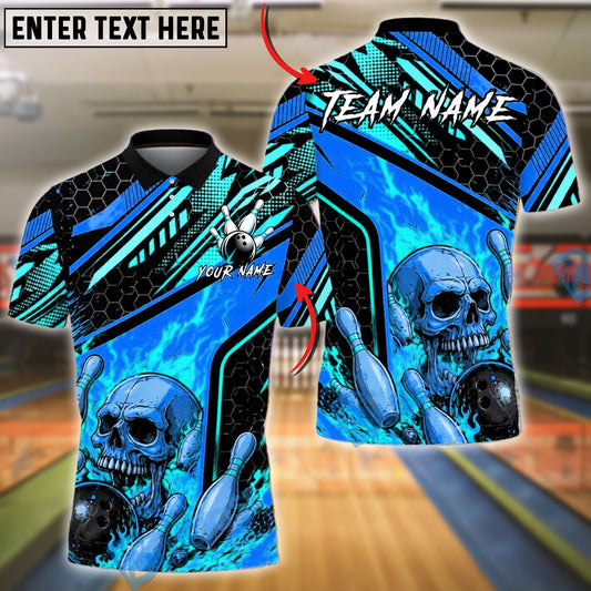 BlueJose Bowling And Pins Skull Flame Fire Strike Design Customized Name, Team Name 3D Shirt (4 Colors)