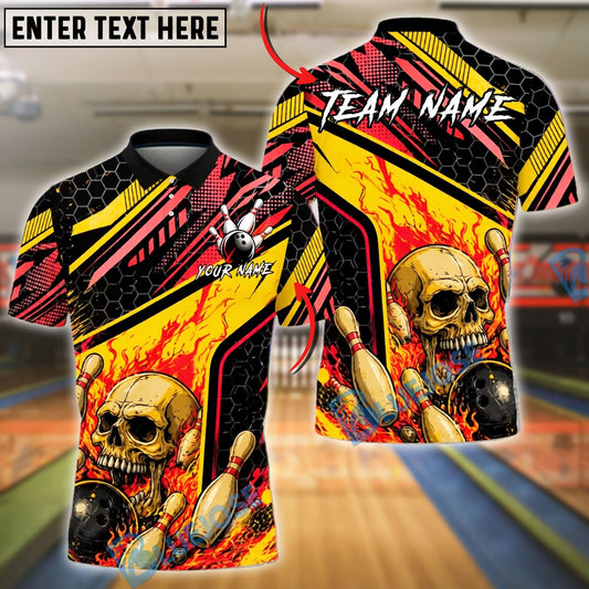 BlueJose Bowling And Pins Skull Flame Fire Strike Design Customized Name, Team Name 3D Shirt (4 Colors)