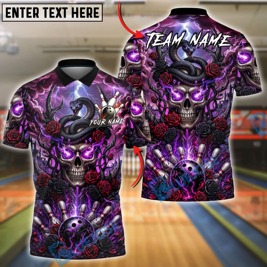 BlueJose Bowling And Pins Snake Lightning Dark Gothic Skull Roses Design Customized Name, Team Name 3D Shirt (4 Colors)