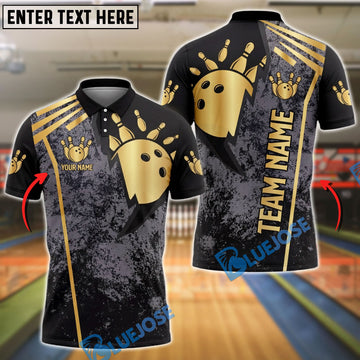 BlueJose Bowling And Pins Grunge Bowling Ball Team Style Customized Name, Team Name 3D Shirt (6 Colors)