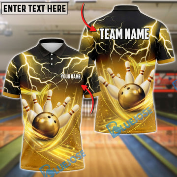 BlueJose Bowling And Pins Lightning Field Customized Name, Team Name 3D Shirt (6 Colors)