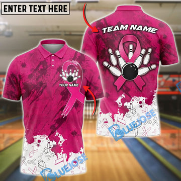 BlueJose Bowling  Breast Cancer Awareness Pink Ribbon Support Strike Customized Name, Team Name 3D Shirt