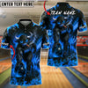 BlueJose Bowling Fire Smoking Bull Bowler Art Graphic Customized Name, Team Name 3D Shirt (4 Colors)