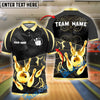 BlueJose Bowling And Pins Strike King Gold Flames Customized Name, Team Name 3D Shirt (4 Colors)