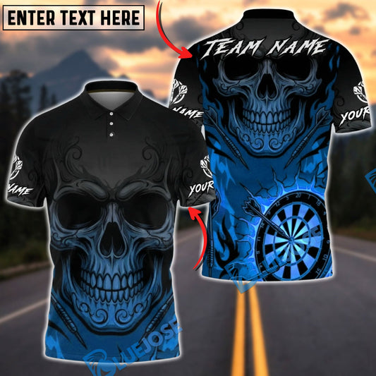 BlueJose Darts Skull Dartboard Fire Gradient Tribal Pattern Multicolor Options Personalized Name Shirt (4 Colors)