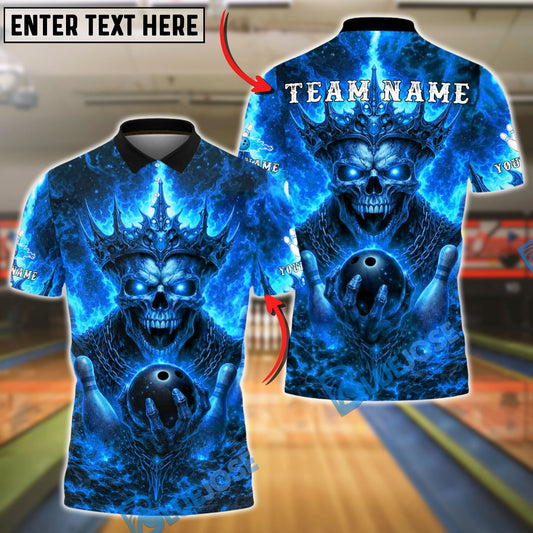 BlueJose Bowling And Pins Skull King Flaming Crown Graphic Customized Name, Team Name 3D Shirt (4 Colors)