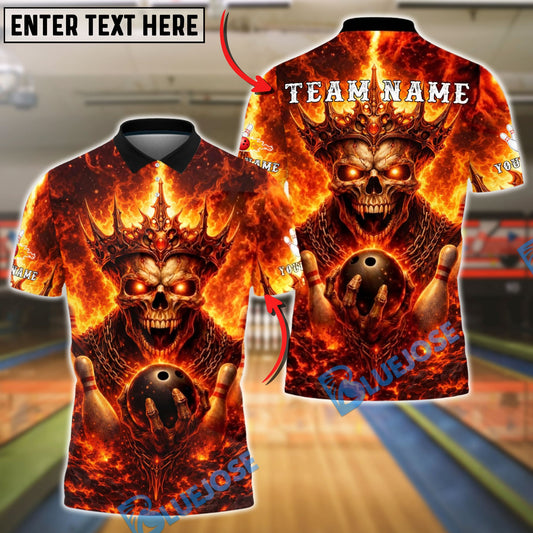 BlueJose Bowling And Pins Skull King Flaming Crown Graphic Customized Name, Team Name 3D Shirt (4 Colors)